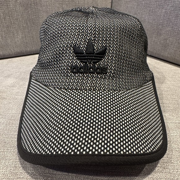 adidas Other - Adidas Originals Trefoil Strapback Hat Black White Woven Knit Adjustable Cap